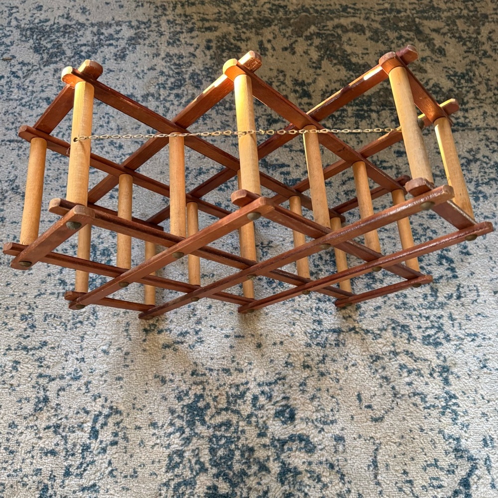 Vintage Mid Century Modern Folding Accordion Solid Teak Wood Wine Rack Stand - Picture 4 of 4